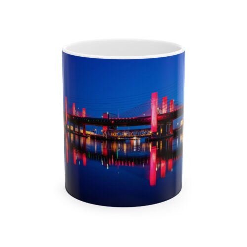 Pearl Harbor Memorial Bridge Lit Red for Healthcare Workers Mug- Perfect Gift for people that love New Haven and Coffee