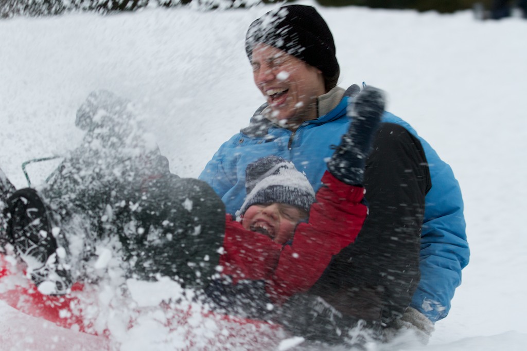 Sled riding at Edgerton Park in New Haven, CT by Jeffrey Kerekes